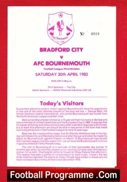 Bradford City v Bournemouth 1983 - included George Best - football programme