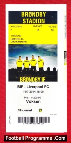 Brondby IF v Liverpool 2014 - Denmark - football programme