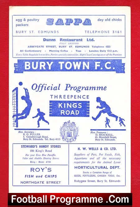 Bury Town v Norwich City 1963 – A Team Match