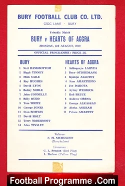 Bury v Hearts Of Accra 1970 – Ghana – Friendly Match Gigg Lane