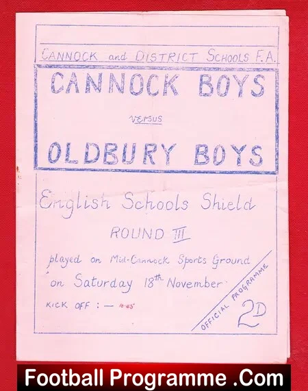 Cannock Boys v Oldbury Boys 1960s – English Schoolboys