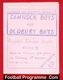 Cannock Boys v Oldbury Boys 1960s – English Schoolboys