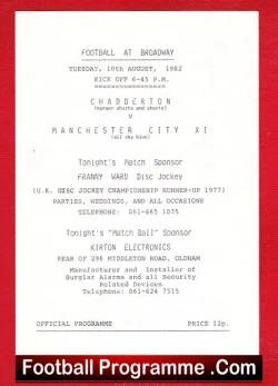 Chadderton v Manchester City 1982 - at Broadway - football programme