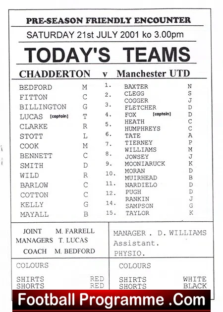 Chadderton v Manchester United 2000 - Under 19 Match U19