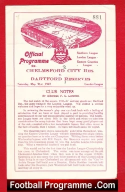 Chelmsford City v Dartford 1947 – Reserves Match 1940s