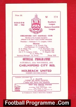 Chelmsford City v Holbeach United 1961 – Reserves Match