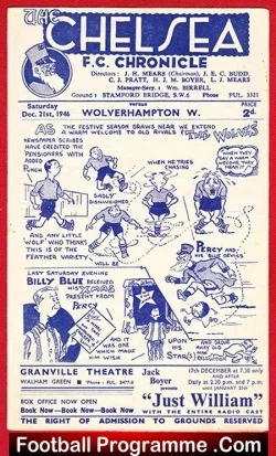 Chelsea v Wolves 1946 - 1940s - football programme