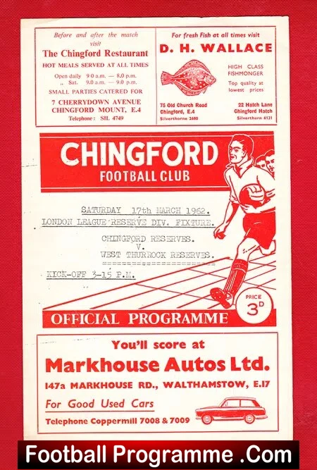 Chingford Town v West Thurrock 1962 – Reserves Match