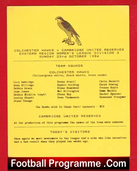 Colchester United Hawks Ladies v Cambridge United 1994 – Womens Football