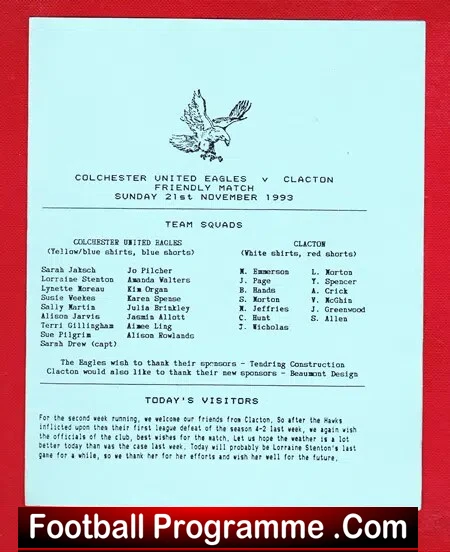 Colchester United Ladies v Clacton 1993 – Womens Football Friendly Match