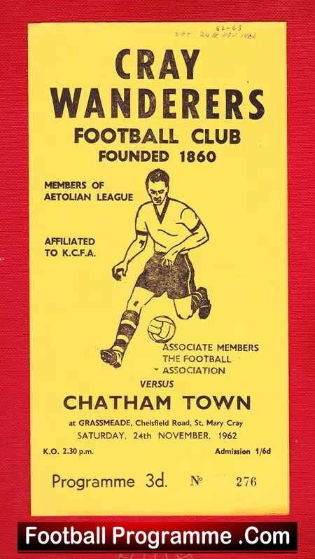 Cray Wanderers v Chatham Town 1962 – at Grassmeade