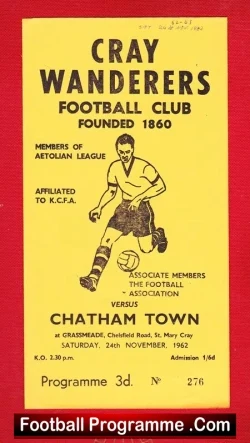 Cray Wanderers v Chatham Town 1962 – at Grassmeade