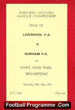Durham v Liverpool 1971 - FA Boys Cup Final at Skelmersdale - football programme