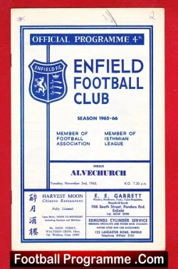 Enfield v Alvechurch 1965 - football programme