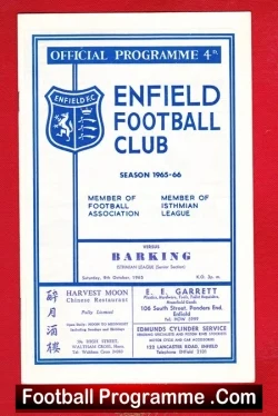 Enfield v Barking 1965 - football programme