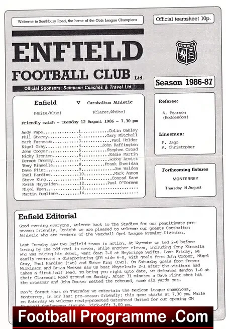 Enfield v Carshalton Athletic 1986 - Friendly Match