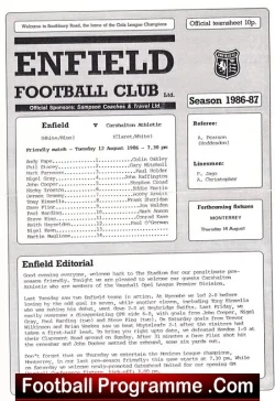 Enfield v Carshalton Athletic 1986 - Friendly Match - football programme