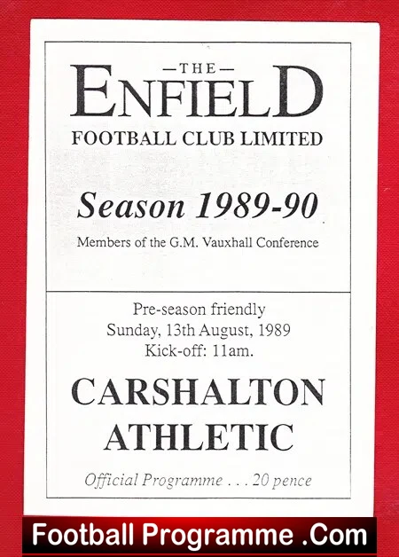 Enfield v Carshalton Athletic 1989 – Pre Season Friendly Match