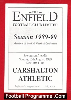 Enfield v Carshalton Athletic 1989 – Pre Season Friendly Match