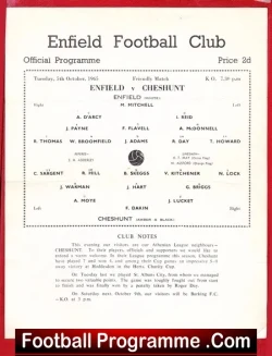 Enfield v Cheshunt 1965 - Single Sheet - Friendly Match - football programme