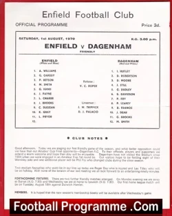 Enfield v Dagenham 1970 - Single Sheet - football programme
