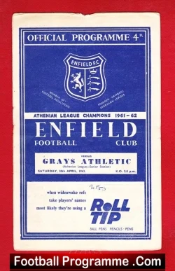 Enfield v Grays Athletic 1963 - football programme