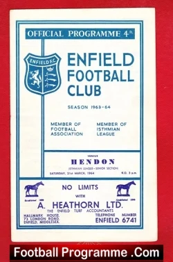 Enfield v Hendon 1964 - football programme