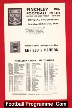 Enfield v Hendon 1978 – Middlesex Senior Cup Final at Finchley