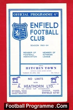 Enfield v Hitchin Town 1964 - football programme