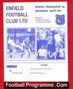 Enfield v Ipswich Town 1977 - Friendly Match - football programme