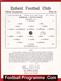 Enfield v Leytonstone 1965 - Single Sheet - football programme