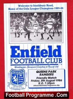 Enfield v QPR 1986 - Southbury Road - football programme