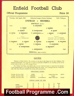 Enfield v Redhill 1963 – Single Sheet