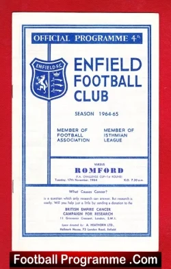 Enfield v Romford 1964 - FA Cup - football programme