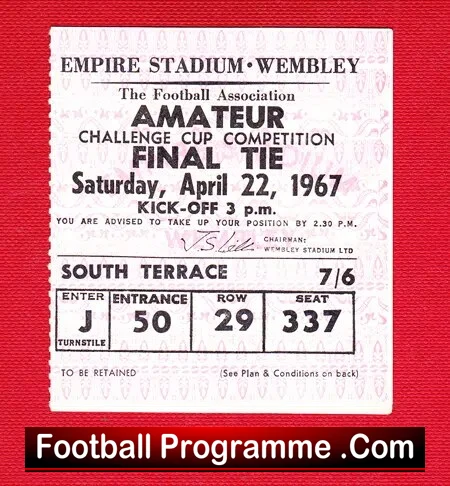 Enfield v Skelmersdale United 1967 – Amateur cup Final TICKET