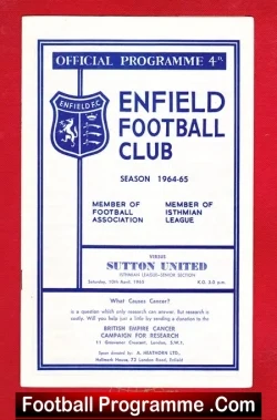 Enfield v Sutton United 1965 - football programme