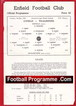 Enfield v Wealdstone 1963 – Single Sheet