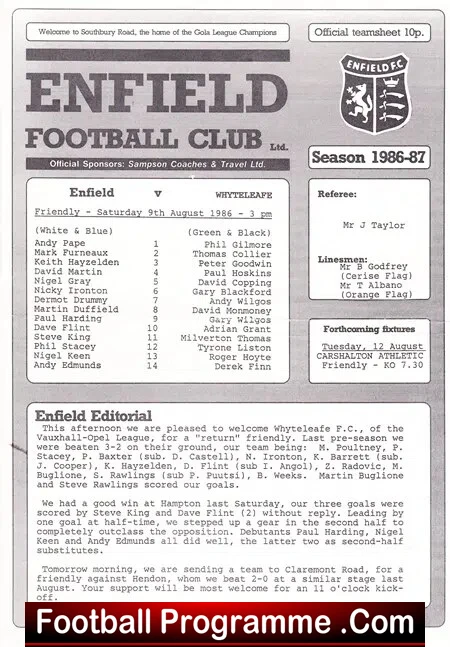 Enfield v Whyteleafe 1986 – Friendly Match