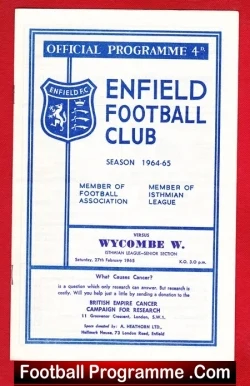Enfield v Wycombe Wanderers 1965 - football programme
