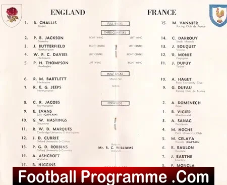 England Rugby v France 1957 - Twickenham