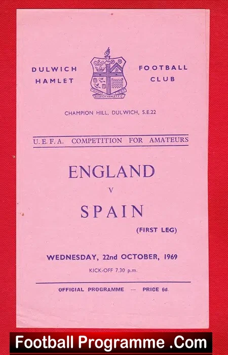 England v Spain 1969 – UEFA Amateur Match