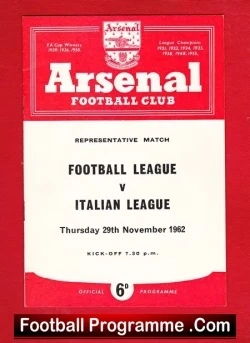 English Football League v Italian League 1962 – At Arsenal