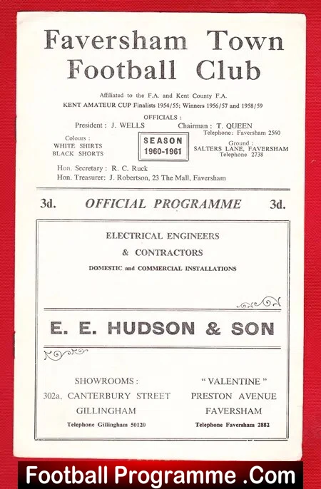 Faversham Town v Herne Bay 1961