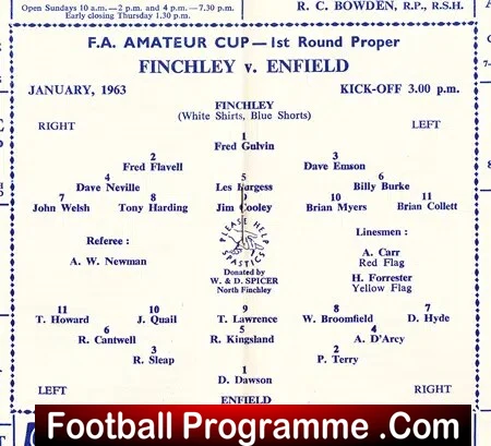 Finchley v Enfield 1963 - FA Amateur Cup 1st Round