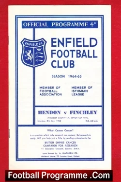 Finchley v Hendon 1965 - Senior Cup Final at Enfield - football programme