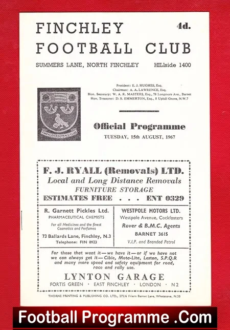 Finchley v Hendon 1967 – Public Trials Match