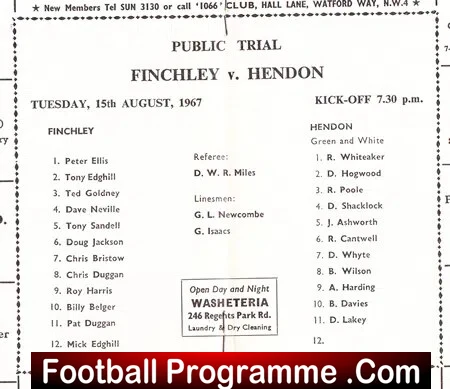 Finchley v Hendon 1967 - Public Trials Match