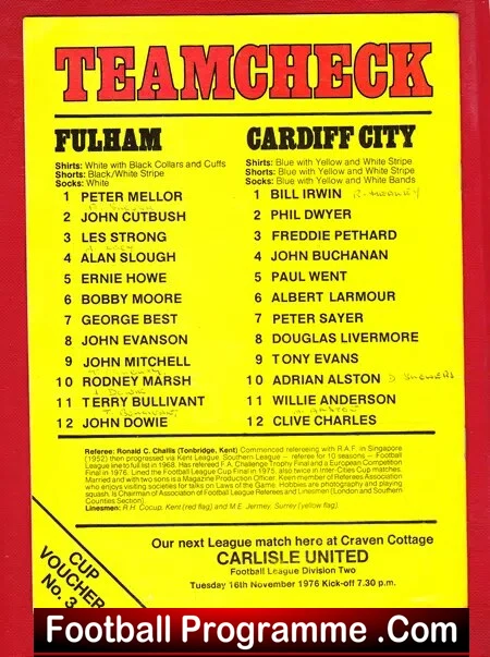 Fulham v Cardiff City 1976 - Bobby Moore + George Best