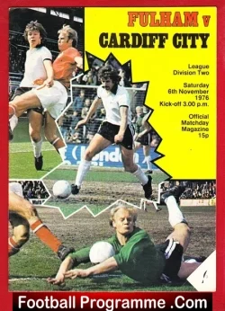 Fulham v Cardiff City 1976 - Bobby Moore + George Best - football programme