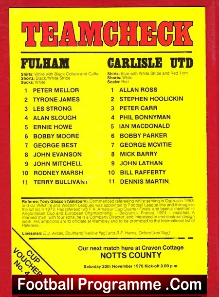 Fulham v Carlisle United 1976 - Bobby Moore + George Best